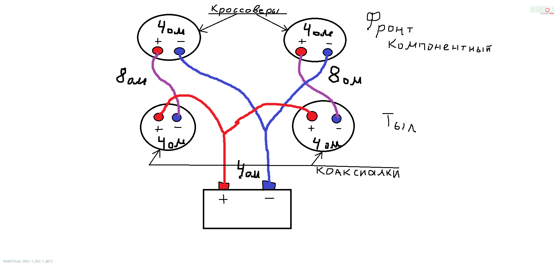 Параллельное подключение динамиков схемы